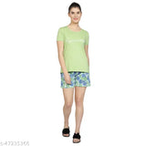 Cotton women's loungewear set: printed top with short sleeves and elasticated shorts, India-made for ultimate comfort