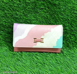 Faux leather wallet organizer, 3 compartments, solid net pattern, free size (5in x 4in), trendy women's accessory from India