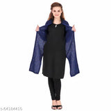 Solid blue woollen embroidered three-quarter sleeve women's shrug kurti from India
