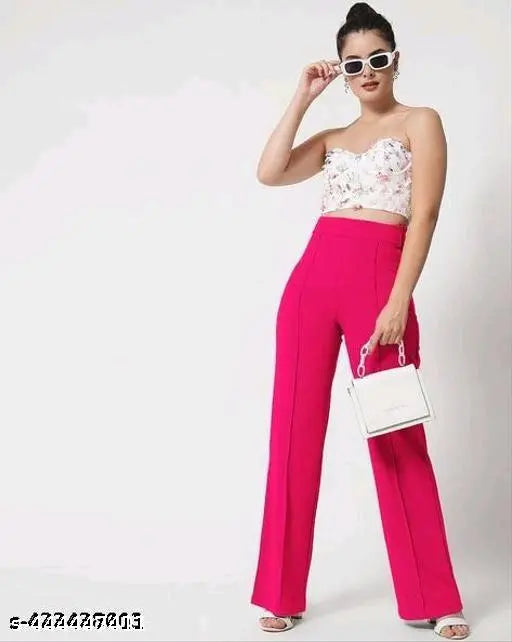 Cotton blend solid-colored women's trousers from Fancy Fashionista, India. Available in sizes S-XXL