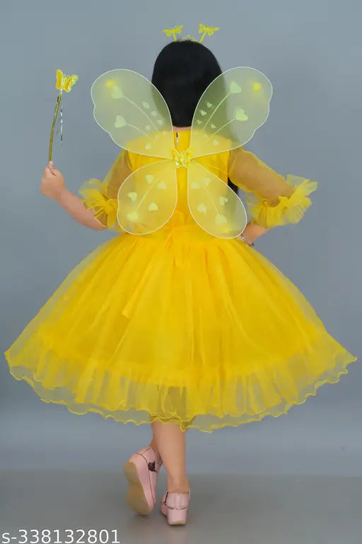 Yellow embellished net Pari frock, ideal for parties & occasions (Pack of 1)