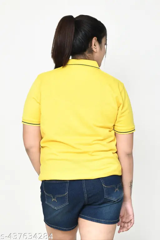 Black & Yellow pure cotton women's casual polo t-shirt combo with collar neck and half sleeves