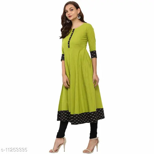 Women's cotton blend solid Anarkali kurti, three-quarter sleeves, self-design from India