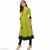 Women's cotton blend solid Anarkali kurti, three-quarter sleeves, self-design from India
