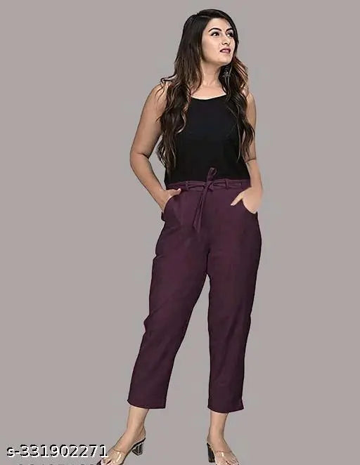 Rayon straight casual trousers for women, pack of 2 in solid patterns, available in sizes from 26-38 (India origin)