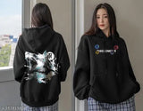 Black cotton oversized hoodie with printed pattern, long sleeves, available in sizes S-XXL