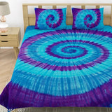 Handmade, vibrant spiral tie-dye king-size cotton bedsheet & 2 pillow covers, 350 thread count, perfect for enhancing home decor