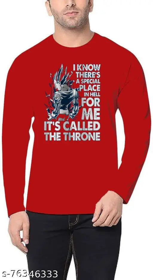 Cotton long-sleeved red round typography t-shirt for men by Eddicted, India