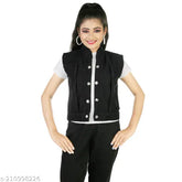 Solid denim sleeveless girls jacket, vibrant and durable for kids' fashion, made in India (5-6yrs/6-7yrs/7-8yrs)