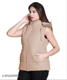 Nylon sleeveless women's winter jacket, solid pattern, zip closure - India