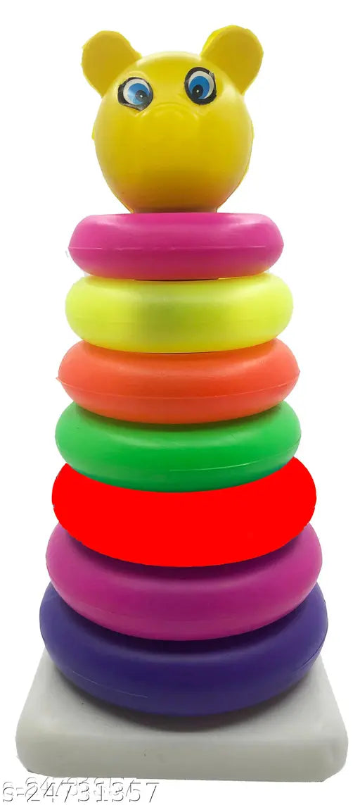 Multicolor plastic stacking rings set for newborns, ideal for sensory and visual development, Indian-made baby toy