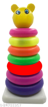 Multicolor plastic stacking rings set for newborns, ideal for sensory and visual development, Indian-made baby toy