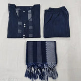 Cotton set with printed net Dupatta and pants, three-quarter sleeves, cotton fabric for women, Indian traditional wear in various sizes from XXS to XXXL