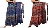 Bule-brown cotton Sanganeri Jaipuri print long wrap skirt (2combopack), vibrant Indian fashion for women's parties