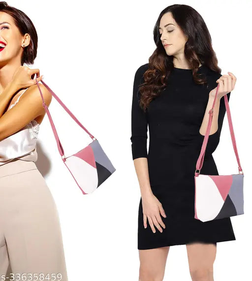 Multicolor faux leather sling bag for women and girls, crossbody style with three compartments