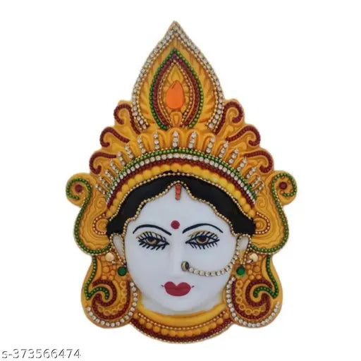 Green polyfibre Mahalakshmi face figurine, Indian goddess of wealth and prosperity for home or office decoration
