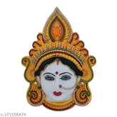 Green polyfibre Mahalakshmi face figurine, Indian goddess of wealth and prosperity for home or office decoration