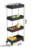 Black vegetable rack storage organizer with wheels, 4-layer design, 91 x 40 x 22 CM for kitchen and office use