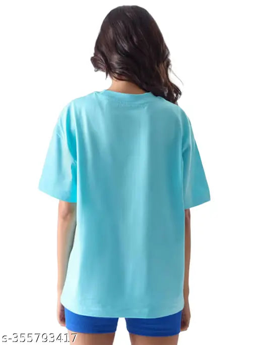 Cotton oversized printed tee for women, featuring motivational slogans and a variety of designs. Short sleeves, available in multiple sizes (S-XXL). Indian-made t-shirt on hanger