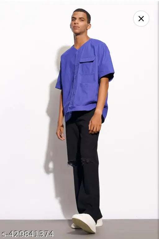 Mens knee-cut black denim jeans, solid pattern, size 28/30/32 for men's fashion, India origin