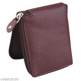 PU bi-fold wallet, men's traveler ZnW Fancy. Two cash compartments, three card slots, two slip pockets, coin pocket. Solid net free size (9cm x 11cm)