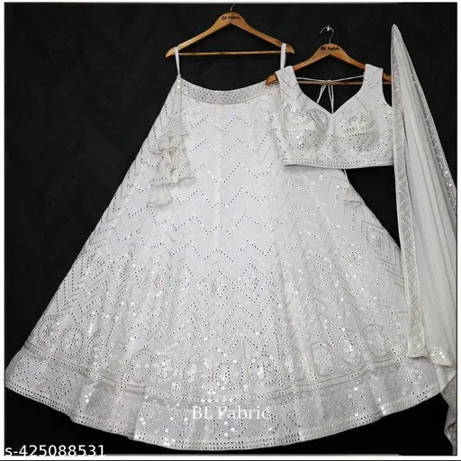 Embellished Georgette women's choli and dupatta set, semi-stitched with a 43in waist, 43in length, and 70in long dupatta from India