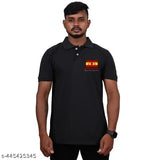 Mens cotton half sleeve Polo TVK Vijay T-Shirt, printed with Thalapathy Vijay's Tamilaga Vettri Kazhagam logo on short sleeves, size M (38 in chest, 27 in length)