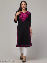 Woolen embroidered kurti, three-quarter sleeves, Indian handcrafted woolen fashion