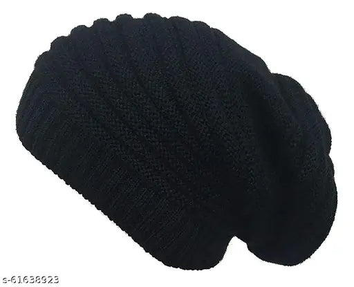 Woolen beanie cap, solid pattern in men's size M. Keeps you warm in cold temperatures - Indian-made winter wear