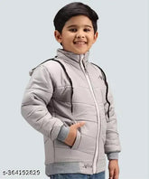 Polyester full sleeve kids jacket with cap, trendy winter wear for 1-5 years