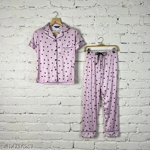 Women's silk-blend winter night suit 3-piece combo - printed, luxurious pyjama set for cozy warmth and comfort