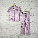 Women's silk-blend winter night suit 3-piece combo - printed, luxurious pyjama set for cozy warmth and comfort