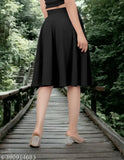 Classic stretchy lyocell knee-length flared skirt, high waist for women or girls. Solid-colored midi skirt on display