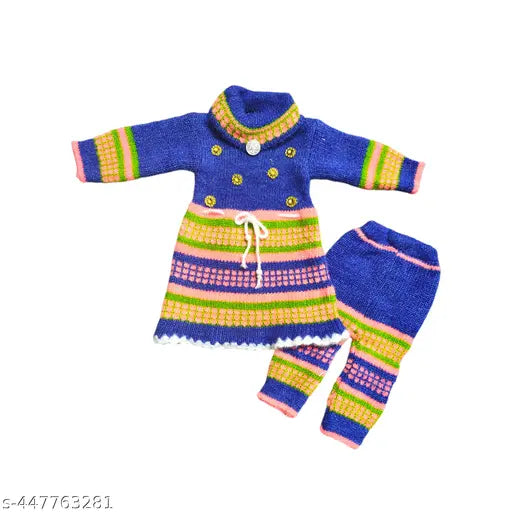 Vibrant striped wool winter sweater for newborns, showcasing playful fruit prints
