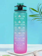 Multicolor, unbreakable silicone water bottle (1L) with motivational time marker, leakproof, BPA-free, ideal for adults at office or fitness activities