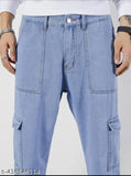 Light blue oversized cargo pants for men, solid cotton, size 28/waist 29in, length 39in, hip 35in - Indian export