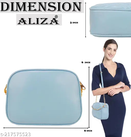Blue Faux Leather Travel Sling Bag - Trendy, spacious, and elegant slingbag featuring a cloud shape design, perfect for casual women's trips