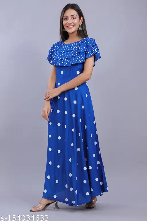 Rayon polka dot anarkali kurti, short-sleeved, printed combo, vibrant Indian women's fashion, size XXXL (54in), rayon fabric