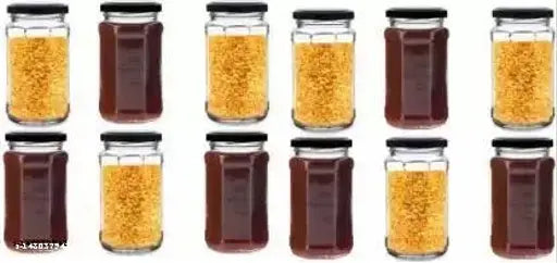 Glass pickle jar, microsafe, round shape set, pack of 12, 13"x18"x12", airtight red plastic cap, Indian-made