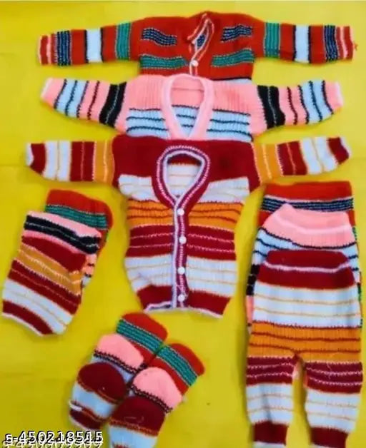 Woolen colorblocked winterwear set for newborns (0-3 months), machine washable and cozy