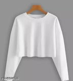 Cute white girls cotton blend long-sleeved printed net crop top, S-XL sizes available