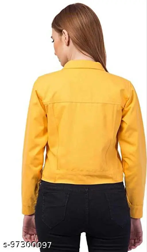 Yellow denim long sleeve jacket, solid design in country-origin Indian clothing