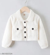 White wool teddy jacket with cuffs for women, solid pattern and flap pockets