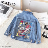 Boys multi-tasking printed denim jacket, long sleeves, fun pattern for play and school