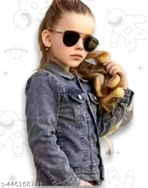 Denim girl jacket D Waa's, solid blue kid's jacket for sale, 6-7 years size (bust 14in, length 15in, waist 13in)