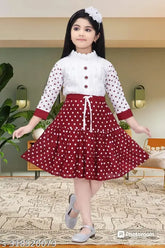 Blue rayon three-quarter sleeve summer dress for kids wear, printed net pattern, suitable for 2-3 years (11.5in bust, 20in length), made in India