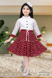 Blue rayon three-quarter sleeve summer dress for kids wear, printed net pattern, suitable for 2-3 years (11.5in bust, 20in length), made in India