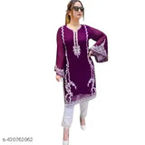 Embroidered Georgette Pakistani kurta set with crepe pants, long sleeves, single size available in S-XXXL