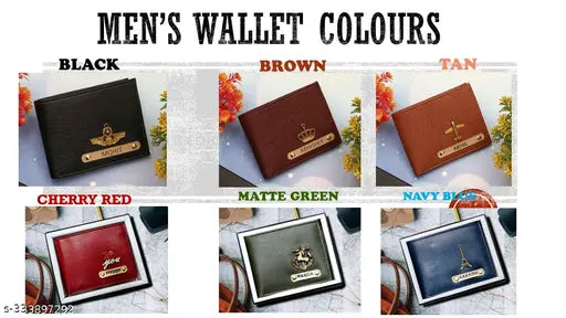 Black canvas & leather men's wallet with 5 compartments, ID slot, and coin pocket. Customizable name, charm design, and color available on Gillkart