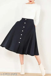 Bhutaiya black polycotton skirt for women, elastic waistband, solid pattern, size 26-34, India origin